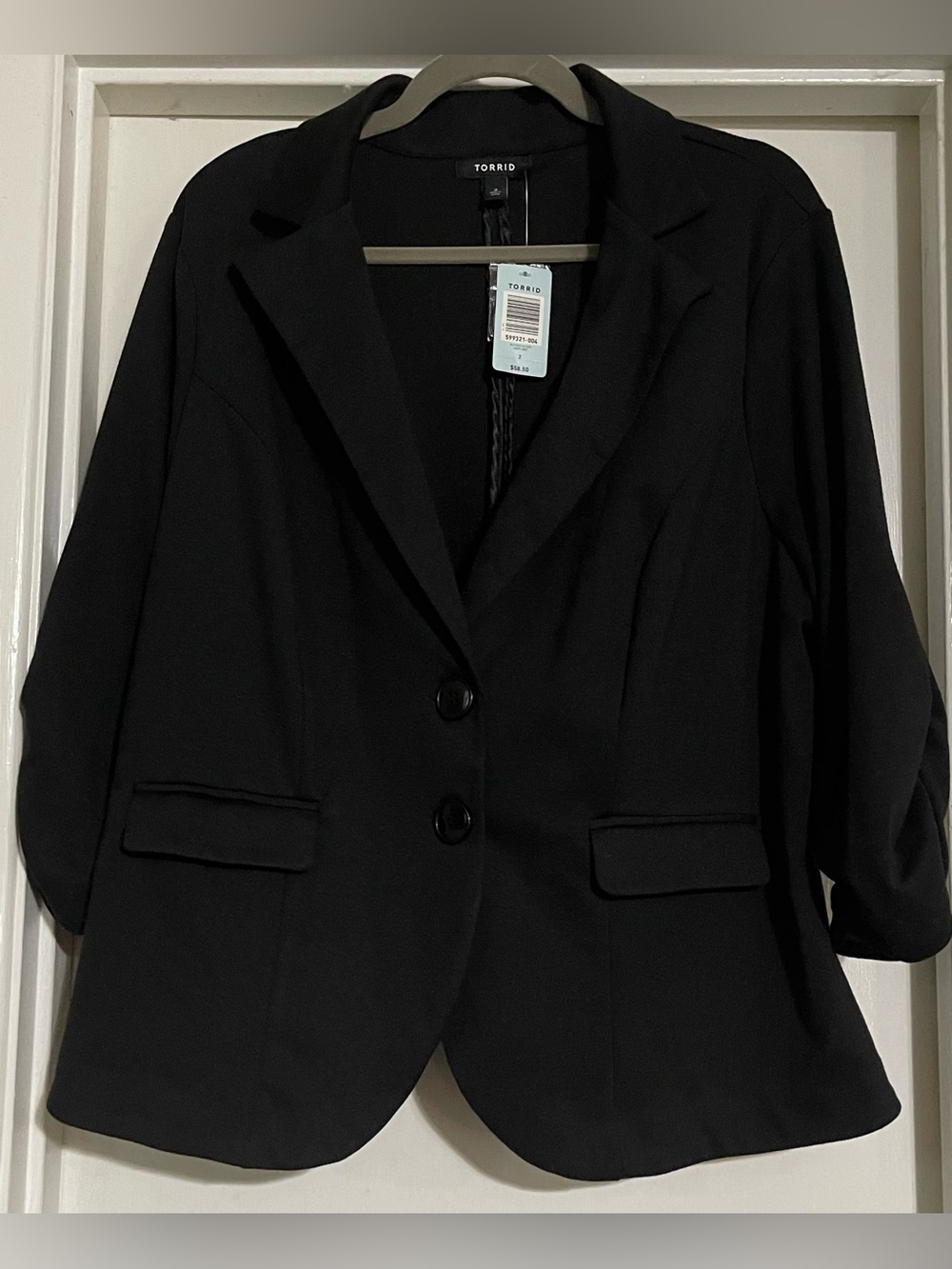 NWT Torrid Black Ruched 3/4 Sleeve Blazer Jacket - Plus Size 2